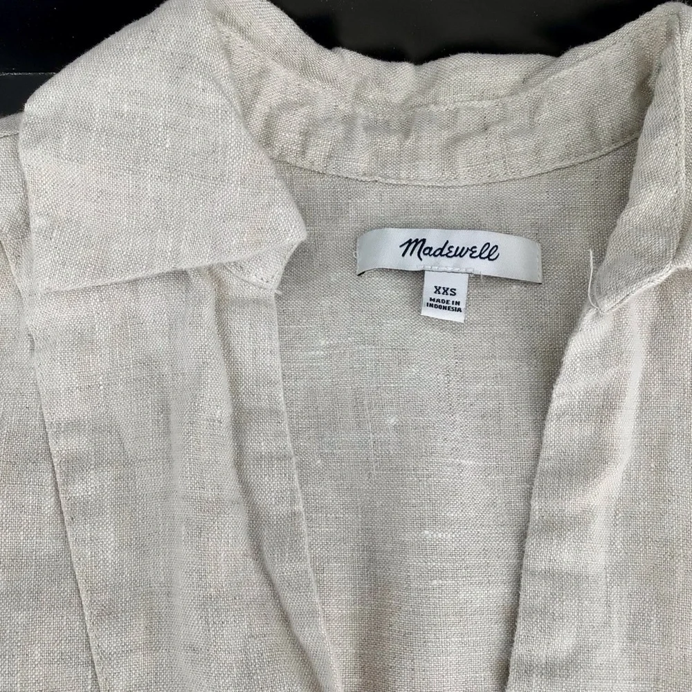 Madewell V-neck Palma Mini Dress in 100% Linen Natural Undyed nq627 Size XXS - Picture 3 of 13